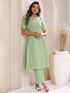 Green Dobby Pure Cotton Self Design A-line Kurta Pant Set